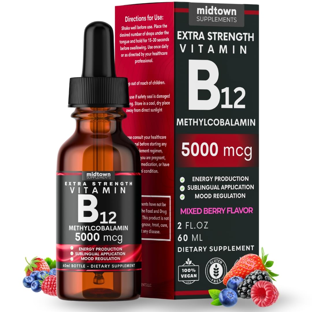 Midtown Supplements B12 5000 mcg – Sublingual Methylcobalamin Drops | Energy & Mood Booster