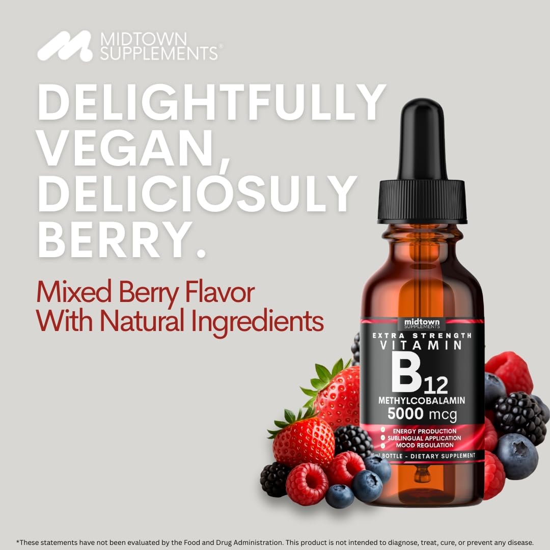 Midtown Supplements B12 5000 mcg – Sublingual Methylcobalamin Drops | Energy & Mood Booster