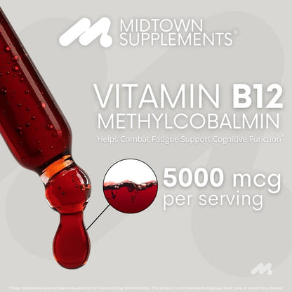 Midtown Supplements B12 5000 mcg – Sublingual Methylcobalamin Drops | Energy & Mood Booster