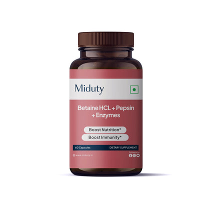 Miduty by Palak Notes: Betaine HCl + Pepsin Digestive Enzyme Formula - Gluten Free, Non-GMO - 60 Capsules