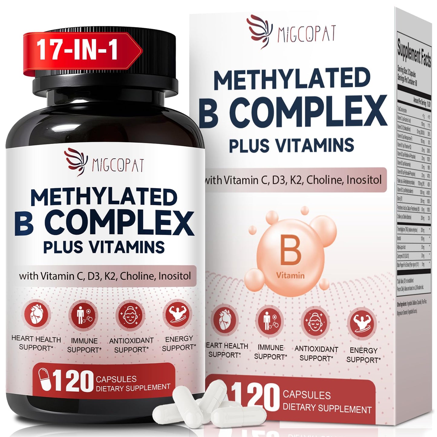 Migcopat 17-in-1 Methylated B Complex – 120 Capsules | Methylfolate, Methylcobalamin