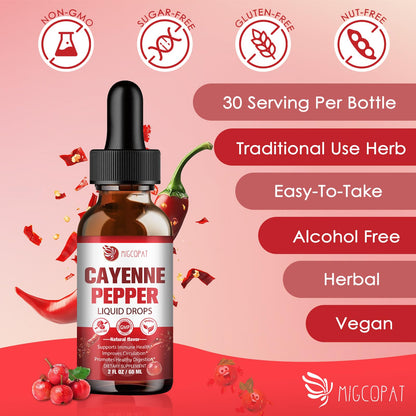 Migcopat Cayenne Pepper Drops Liquid with Vitamin D3 K2 – Immune Support & Digestive Wellness, 2 fl oz