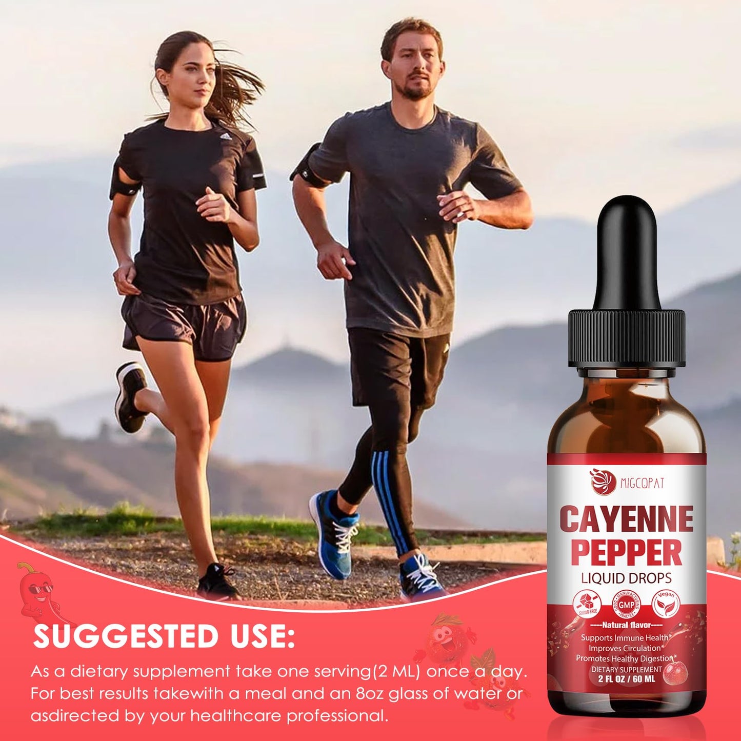 Migcopat Cayenne Pepper Drops Liquid with Vitamin D3 K2 – Immune Support & Digestive Wellness, 2 fl oz