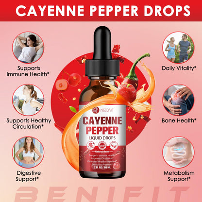 Migcopat Cayenne Pepper Drops Liquid with Vitamin D3 K2 – Immune Support & Digestive Wellness, 2 fl oz