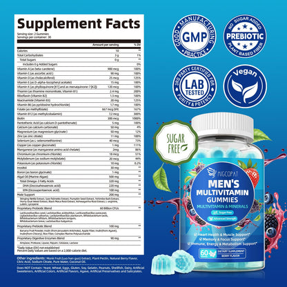 Migcopat Multivitamin for Men – Sugar-Free Berry Gummies with Omega-3 & Probiotics