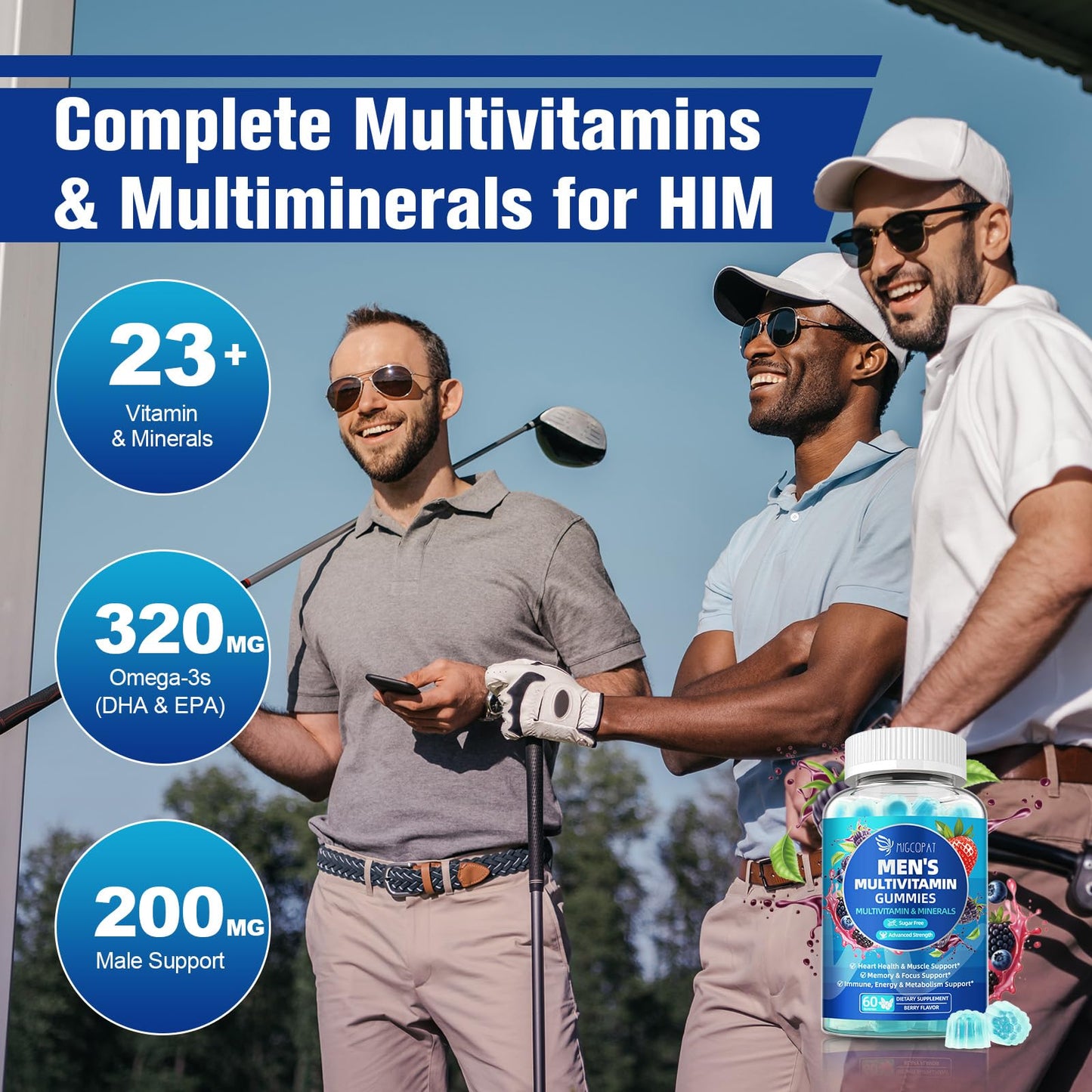 Migcopat Multivitamin for Men – Sugar-Free Berry Gummies with Omega-3 & Probiotics