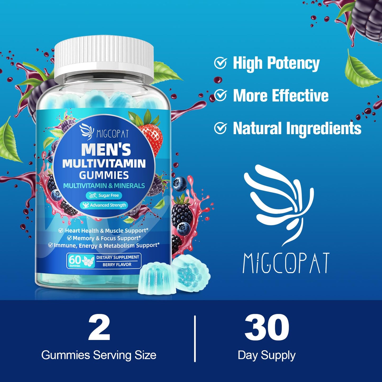 Migcopat Multivitamin for Men – Sugar-Free Berry Gummies with Omega-3 & Probiotics