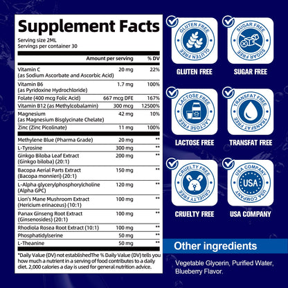 Migcopat Methylene Blue Drops with Alpha GPC, Lion's Mane & Bacopa - 2 fl oz