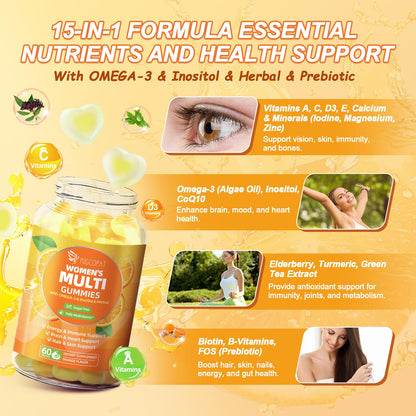 Migcopat Multivitamin Gummies for Women with Omega-3, Inositol, Folate, Biotin – 60 Count