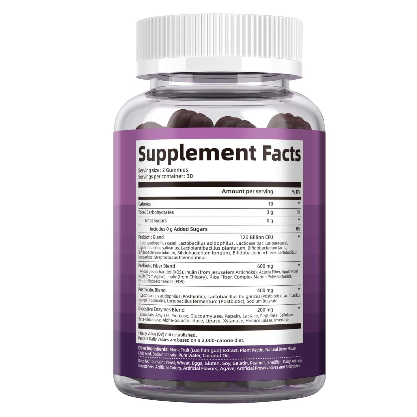 Migcopat Pre Post Probiotics Gummies - 5-in-1 Gut Support, 120B CFU, Vegan, Blackberry, 60 ct