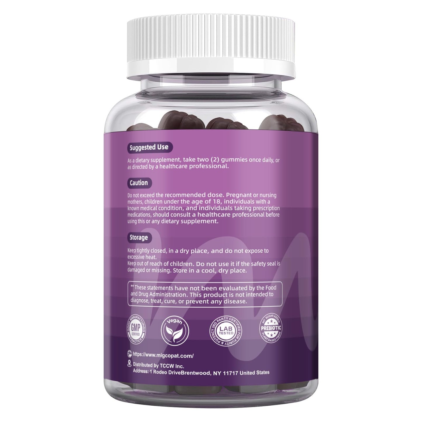 Migcopat Pre Post Probiotics Gummies - 5-in-1 Gut Support, 120B CFU, Vegan, Blackberry, 60 ct