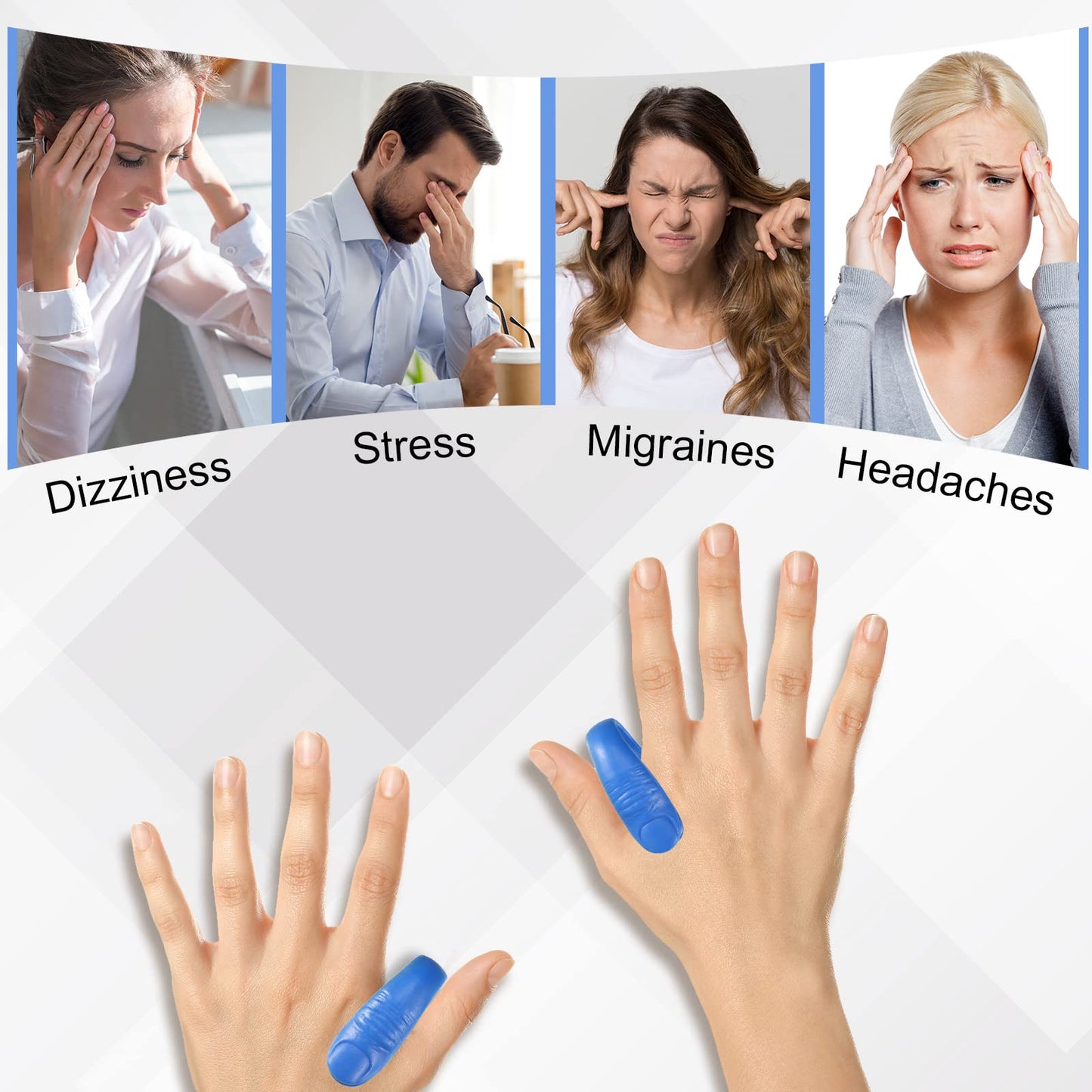 8 Pcs Migraine Relief Clip – Acupressure Hand Pressure Point Tool (Green/Blue)
