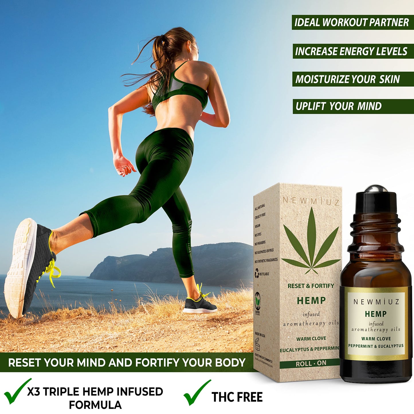 Migraine Headache Roll-On Stick 300mg Hemp Peppermint Eucalyptus Arnica