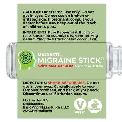 MIGRASTIL Migraine Stick with Magnesium – Cooling Peppermint & Eucalyptus, 10 ml, Made in USA