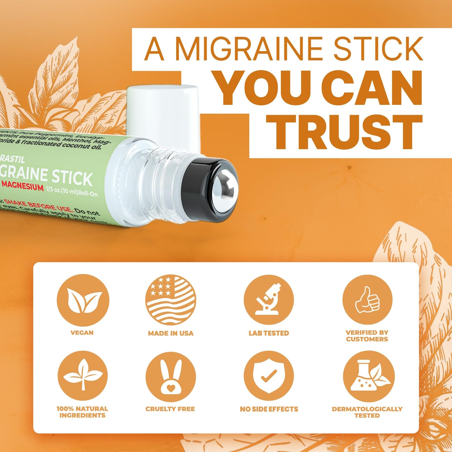 MIGRASTIL Migraine Stick with Magnesium – Cooling Peppermint & Eucalyptus, 10 ml, Made in USA