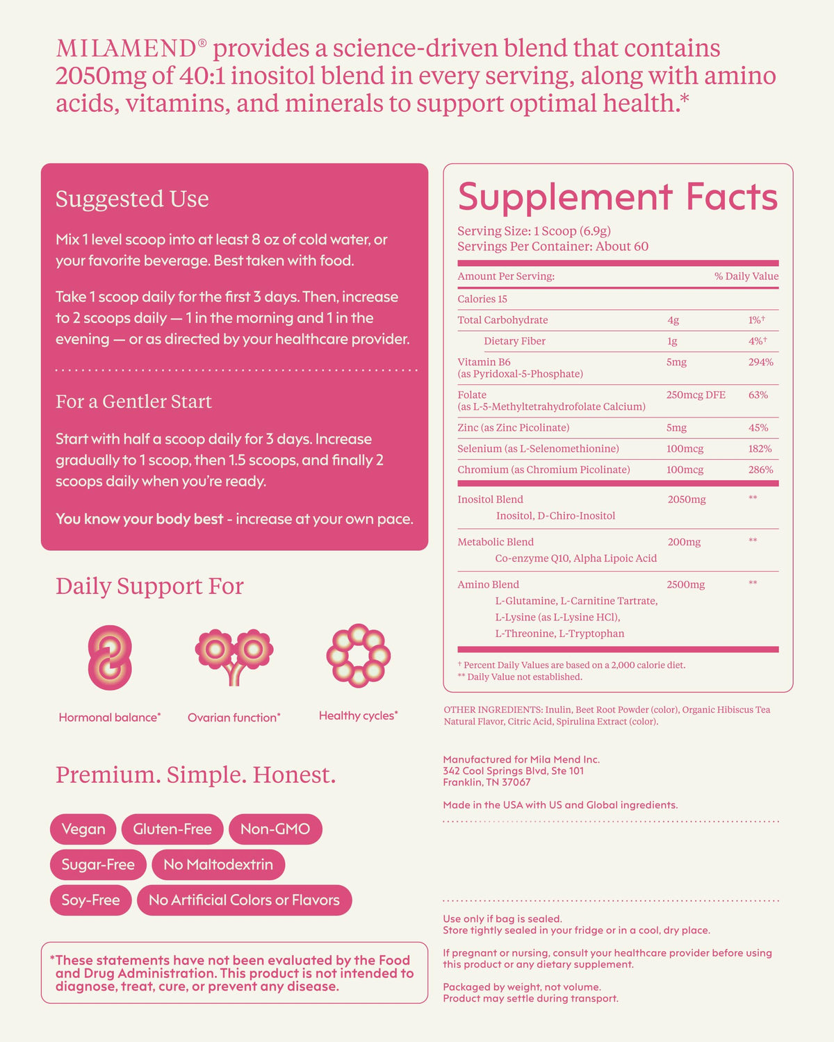 milamend Hormone Balance for Women 40:1 Myo-Inositol D-Chiro Inositol + CoQ10 – Cycle & Fertility Support (30-Day Hibiscus Tea Powder) BritishVita | Premium UK Vitamins & Wellness Supplements