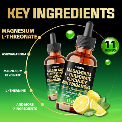 MILIVOL 10in1 Magnesium Drops – Lemon (2oz) | L-Threonate, Glycinate, Ashwagandha