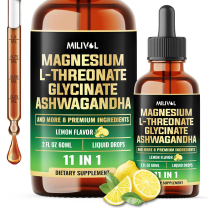 MILIVOL 10in1 Magnesium Drops – Lemon (2oz) | L-Threonate, Glycinate, Ashwagandha