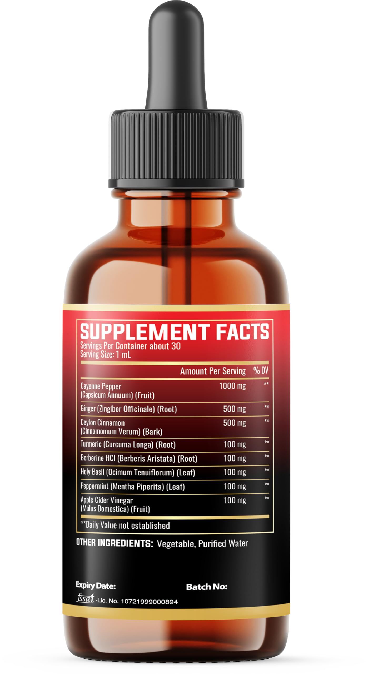 MILIVOL 8in1 Cayenne Pepper Liquid Drops with Ginger, Cinnamon, Turmeric, Berberine – Digestive & Circulatory Health Support (2 x 30ml)
