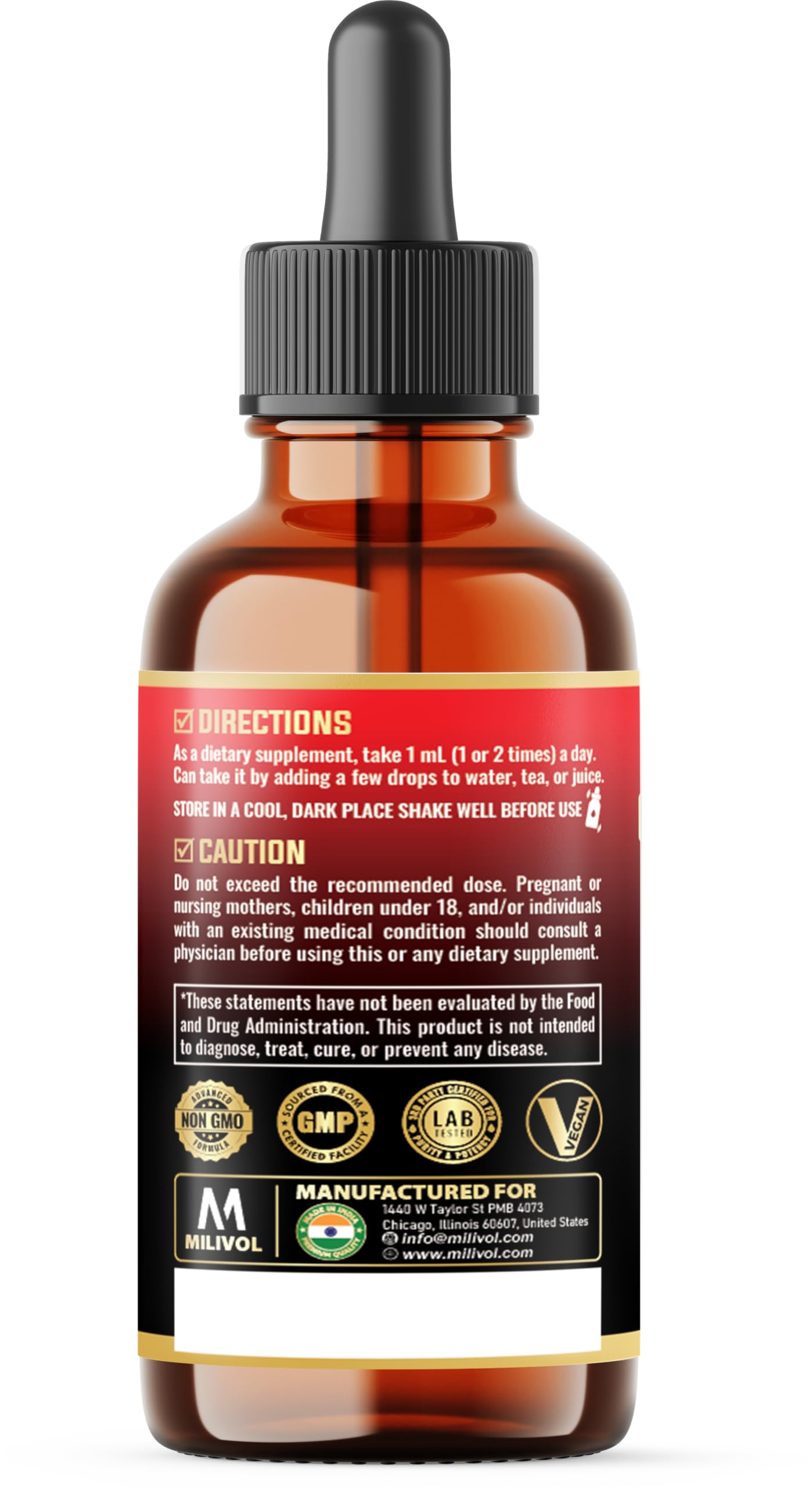 MILIVOL 8in1 Cayenne Pepper Liquid Drops with Ginger, Cinnamon, Turmeric, Berberine – Digestive & Circulatory Health Support (2 x 30ml)