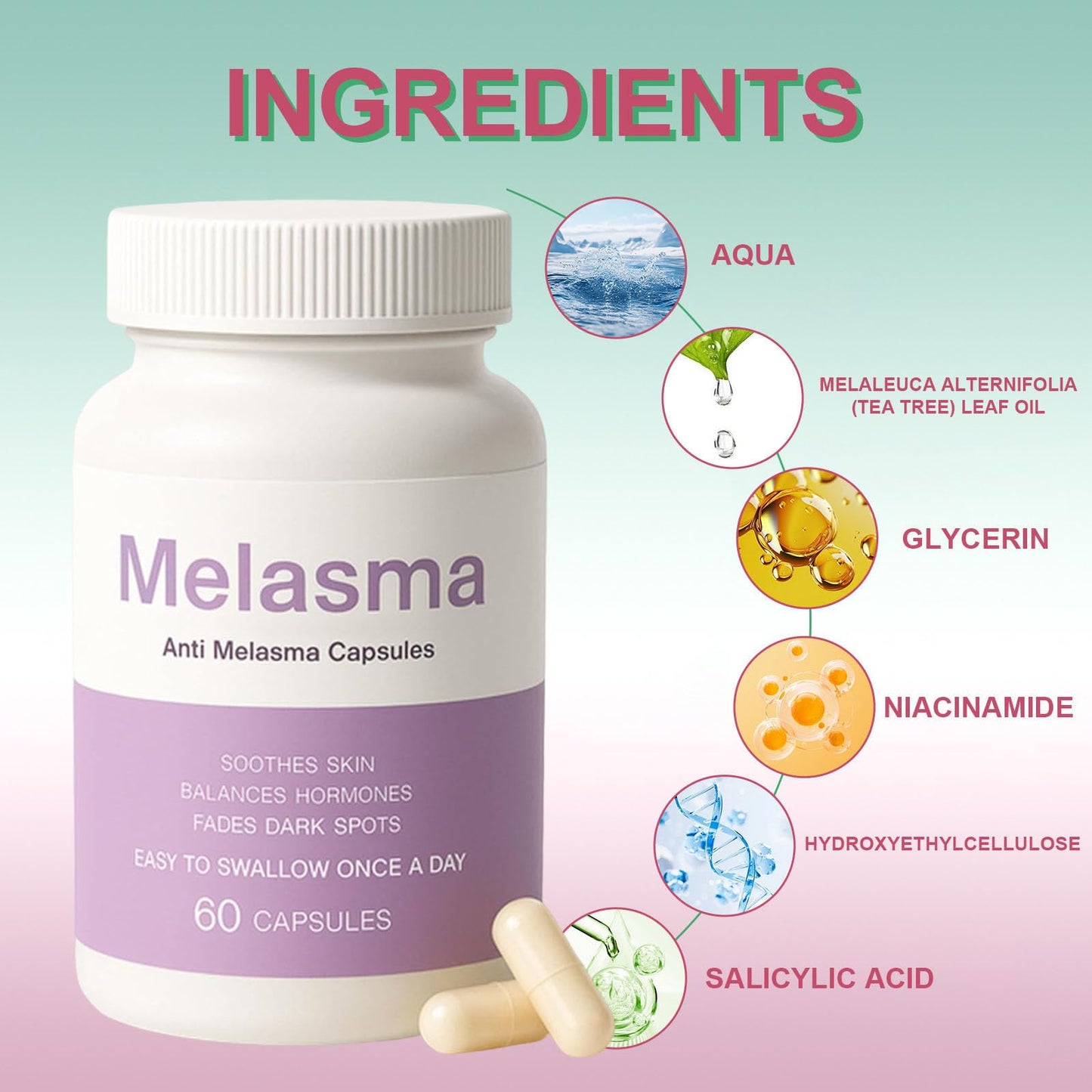 MILIZHIWU Melanina Anti-Melasma Capsule, Skin Brightening Supplement for Hyperpigmentation, Podocarpus Odoratus Extract, Vitamin C & Natural Extracts, Supports Even Skin Tone & Radiance 60 Capsules