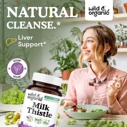 Wild & Organic Milk Thistle 1000mg Capsules - Liver Support, 60 Vegan Capsules