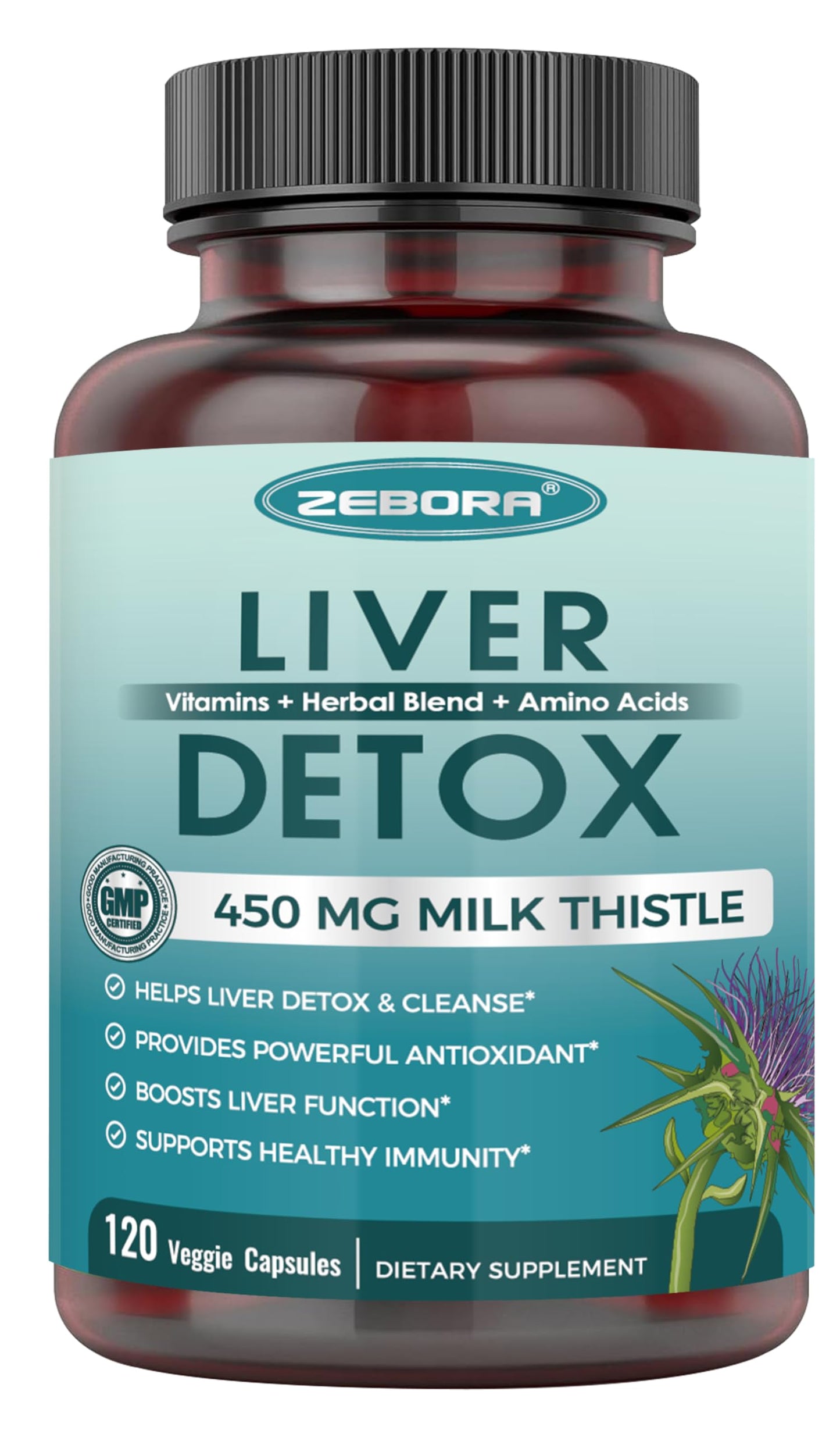 Milk Thistle Supplement 450 mg (80% Silymarin) for Liver Detox & Repair | 120 Veggie Capsules (60 Day Supply) | GMO-Free
