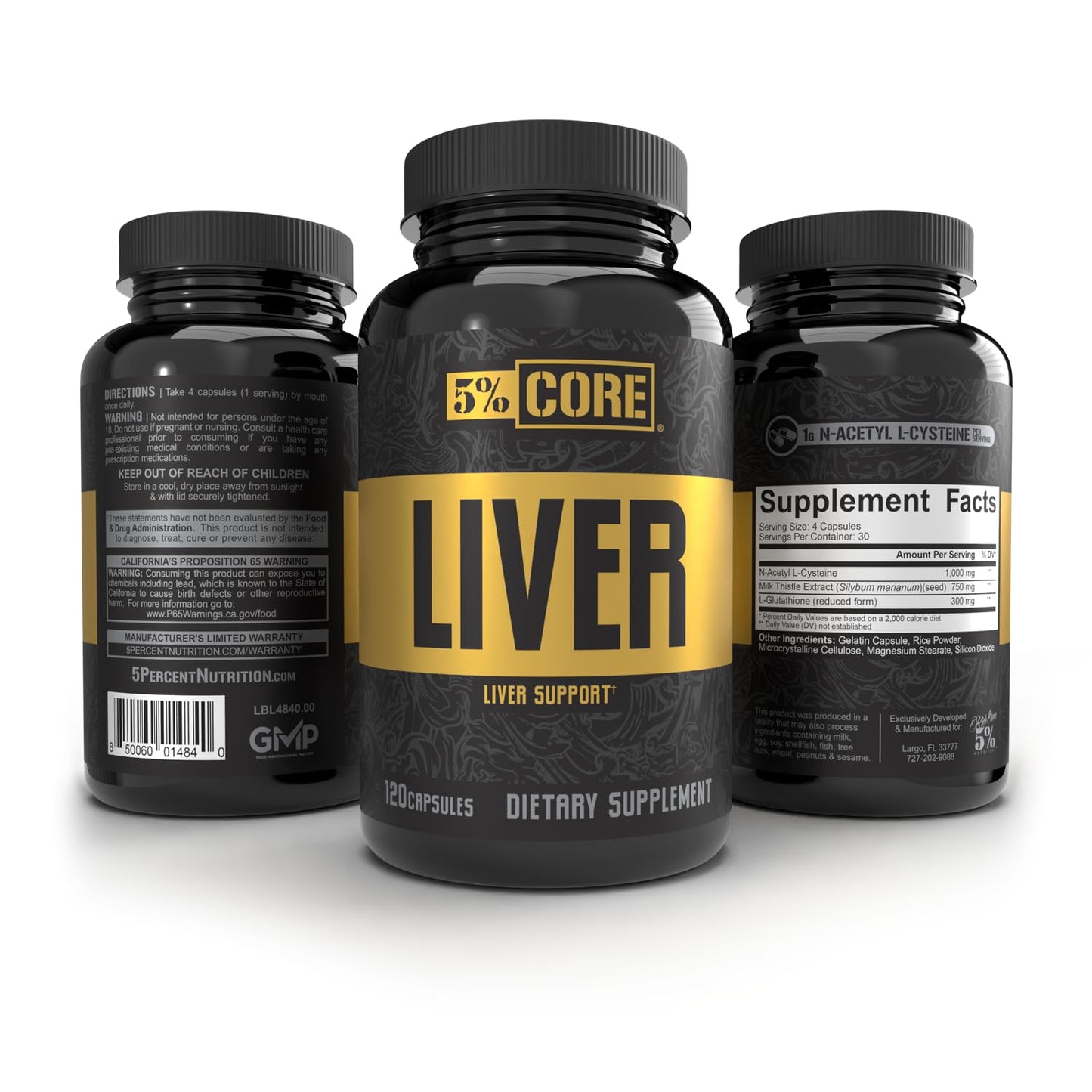 5% Core Liver Support | NAC 1000mg, Milk Thistle 750mg, L-Glutathione 300mg | Liver Cleanse Detox & Repair Supplement (30 Capsules)