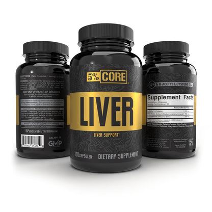 5% Core Liver Support | NAC 1000mg, Milk Thistle 750mg, L-Glutathione 300mg | Liver Cleanse Detox & Repair Supplement (30 Capsules)