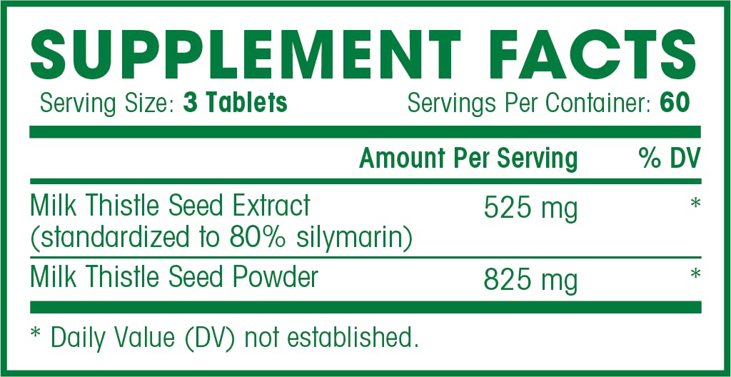 Milk Thistle - 180 Count | Standardized Silymarin Extract for Maximum Liver Support | 1350 mg Extract & Seed Complex - Natural Herbal Supplement - 60 Servings