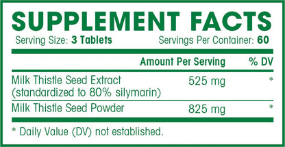 Milk Thistle - 180 Count | Standardized Silymarin Extract for Maximum Liver Support | 1350 mg Extract & Seed Complex - Natural Herbal Supplement - 60 Servings