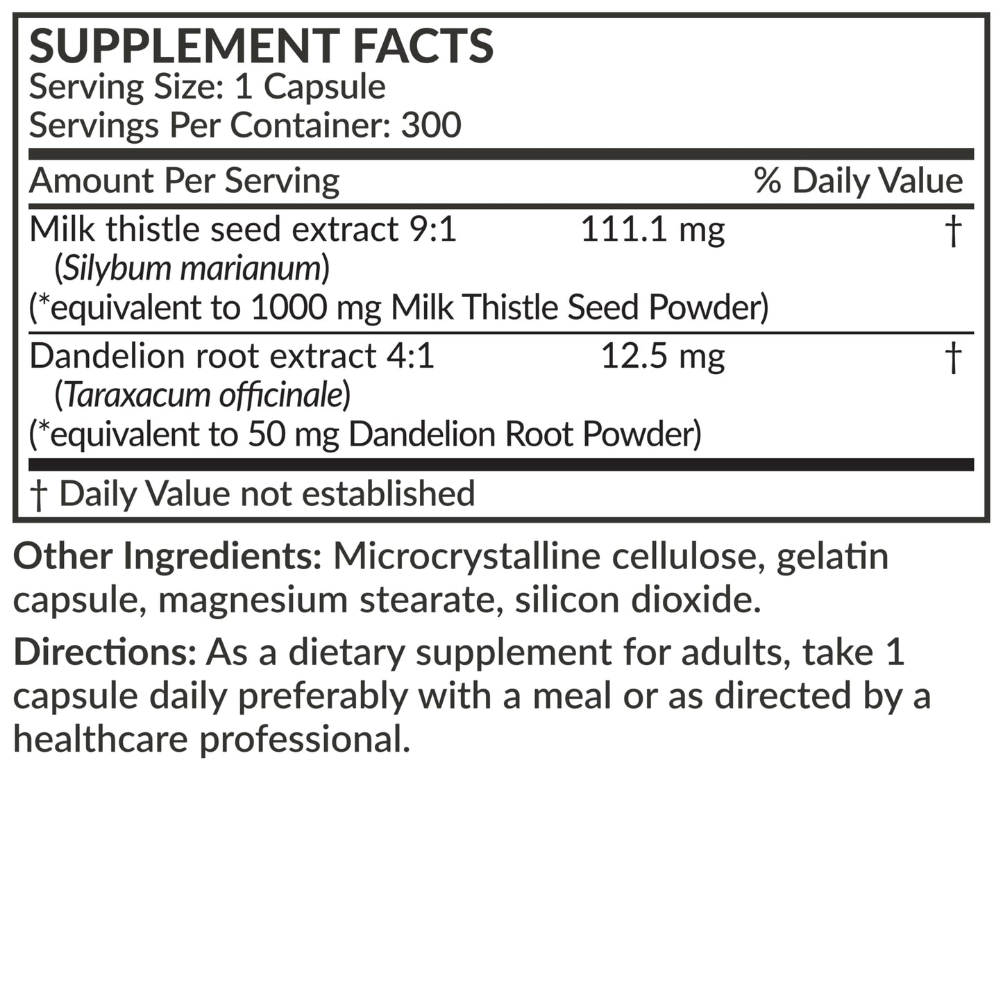 Futurebiotics Milk Thistle Silymarin Marianum & Dandelion Root - Liver Health, 300 Capsules