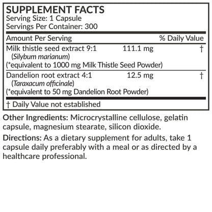 Futurebiotics Milk Thistle Silymarin Marianum & Dandelion Root - Liver Health, 300 Capsules