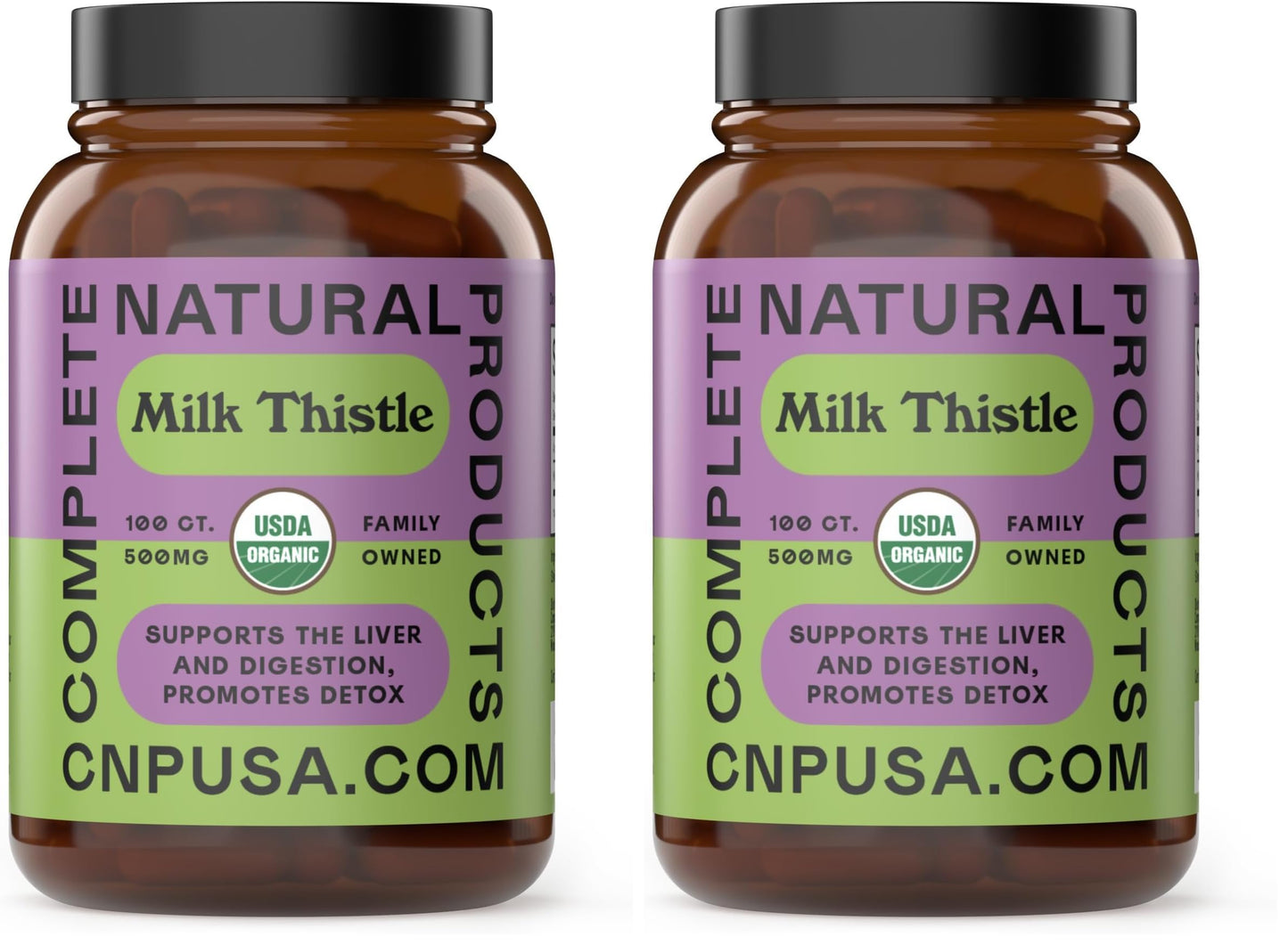 Milk Thistle Capsules 500 mg Silymarin – Pure Organic, Pack of 2 (200 Capsules) | Complete Natural Products