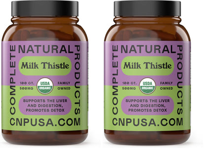 Milk Thistle Capsules 500 mg Silymarin – Pure Organic, Pack of 2 (200 Capsules) | Complete Natural Products