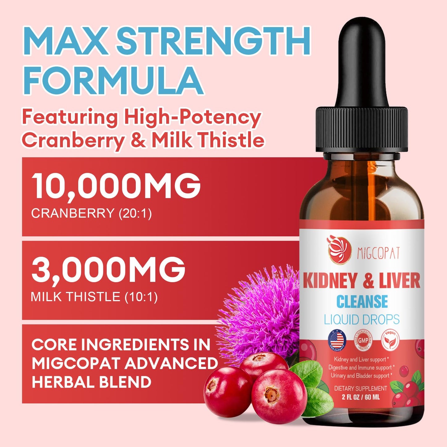 Kidney & Liver Cleanse Detox & Repair Drops – 2 Pack (60ml Each) | Cranberry & Milk Thistle