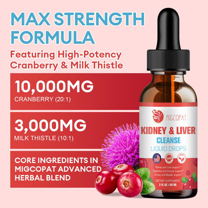 Kidney & Liver Cleanse Detox & Repair Drops – Cranberry, Milk Thistle & Artichoke (60ml) | Natural Herbal Supplement