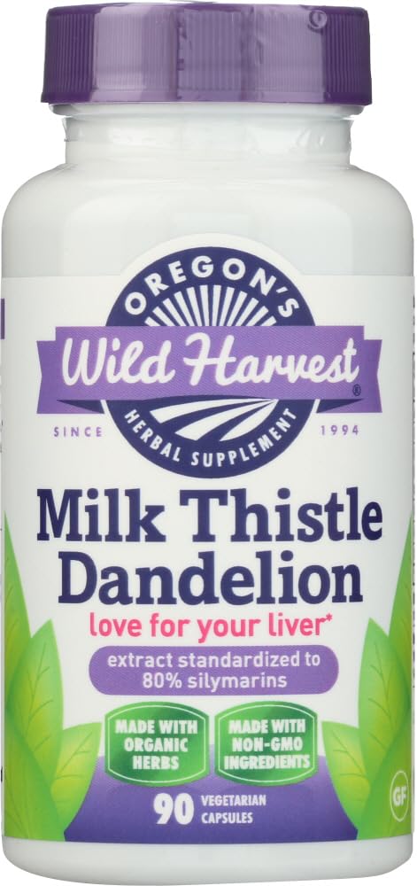 Oregon's Wild Harvest Milk Thistle Dandelion – 80% Silymarins (90 Capsules)