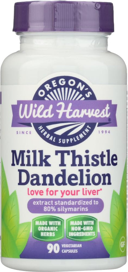 Oregon's Wild Harvest Milk Thistle Dandelion – 80% Silymarins (90 Capsules)