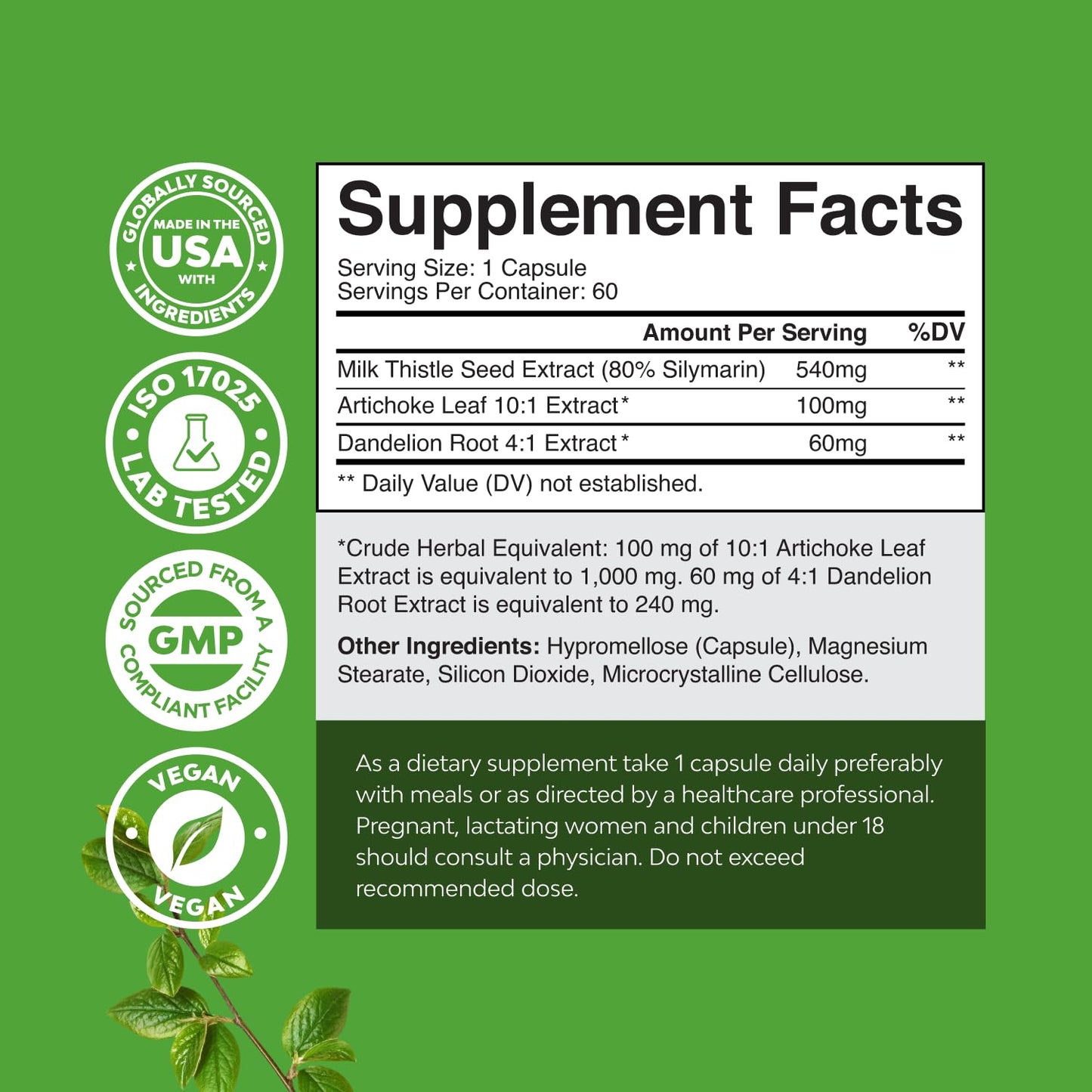 Liver Support Milk Thistle Supplement for Detox & Repair - 60 Ct