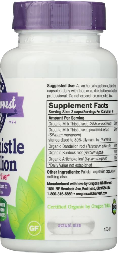Oregon's Wild Harvest Milk Thistle Dandelion – 80% Silymarins (90 Capsules)