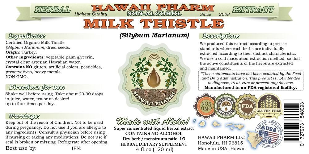 Milk Thistle Alcohol-Free Liquid Extract – Organic Glycerite 4 oz | Hawaii Pharm USA