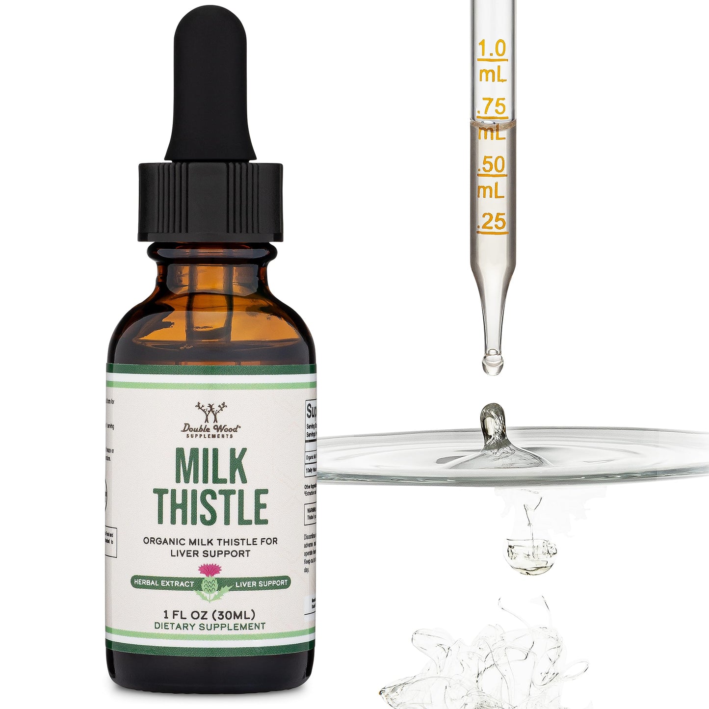 Milk Thistle Drops – Organic Liver Detox (1 oz, 30 Servings) Vegan • Non-GMO • Gluten Free | Double Wood (Pack of 2)