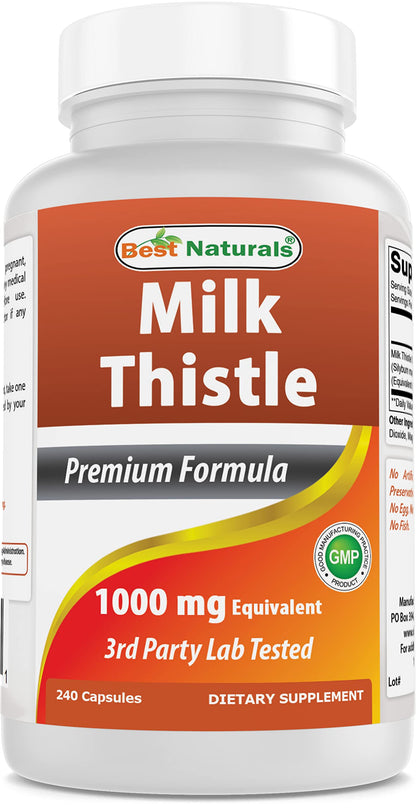 Best Naturals Milk Thistle Extract 1000mg - 240 Capsules | Non-GMO Gluten Free