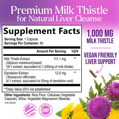 Milk Thistle Extract 1000mg - Liver Detox & Repair | 60 Capsules