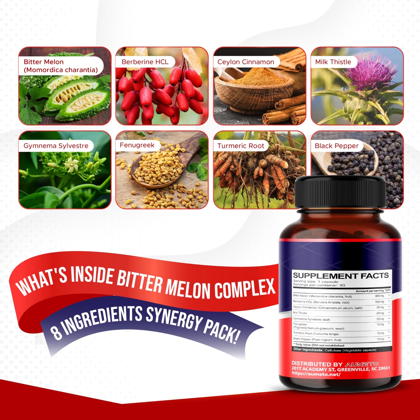 Bitter Melon Capsules with Berberine & Ceylon Cinnamon | Circulation & Immune Support (90 Count)
