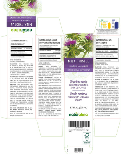 Naturalma Milk Thistle Tincture (Silybum marianum) – Alcohol-Free, 6.76 fl oz, Vegan