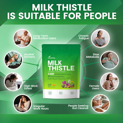 Milk Thistle Liver Detox Capsules 3000mg - 20-in-1 Liver Support, 240 Softgels
