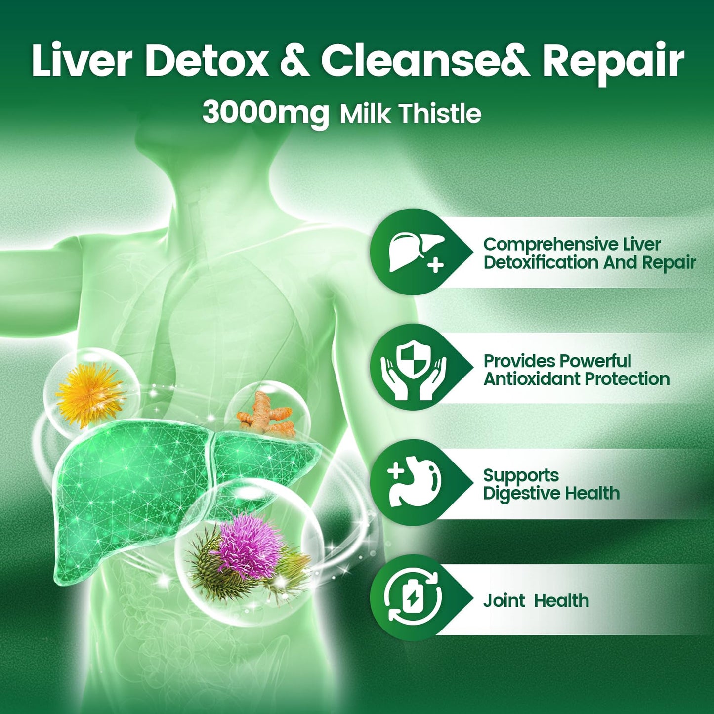 Milk Thistle Liver Detox Capsules 3000mg - 20-in-1 Liver Support, 240 Softgels
