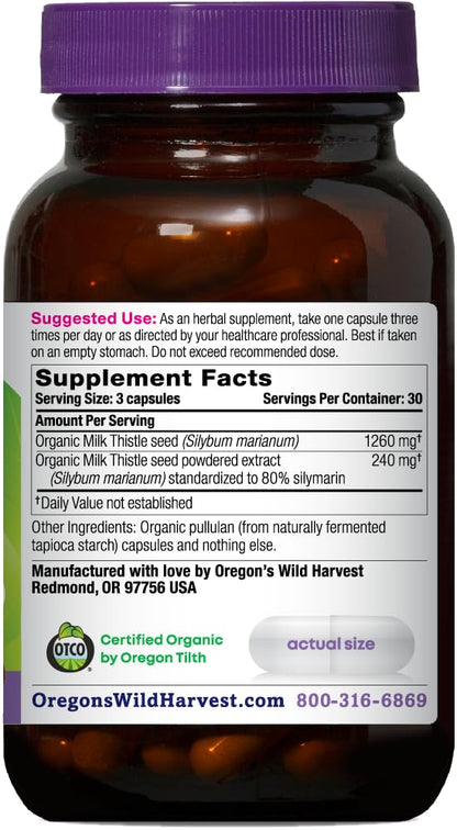Oregon's Wild Harvest Milk Thistle – USDA Certified Organic Herbal Supplement, 90 Count